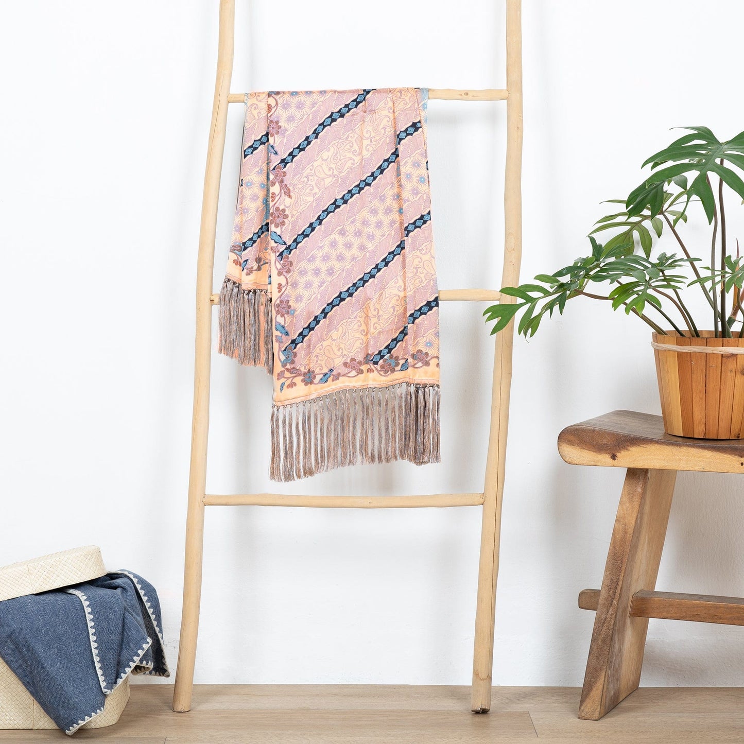 Batik Silk Shawl in Slate and Buff from Bali - Slate Majesty