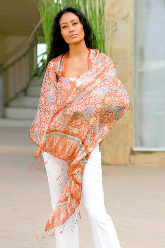 Batik Silk Shawl from Indonesia - Bird of Paradise