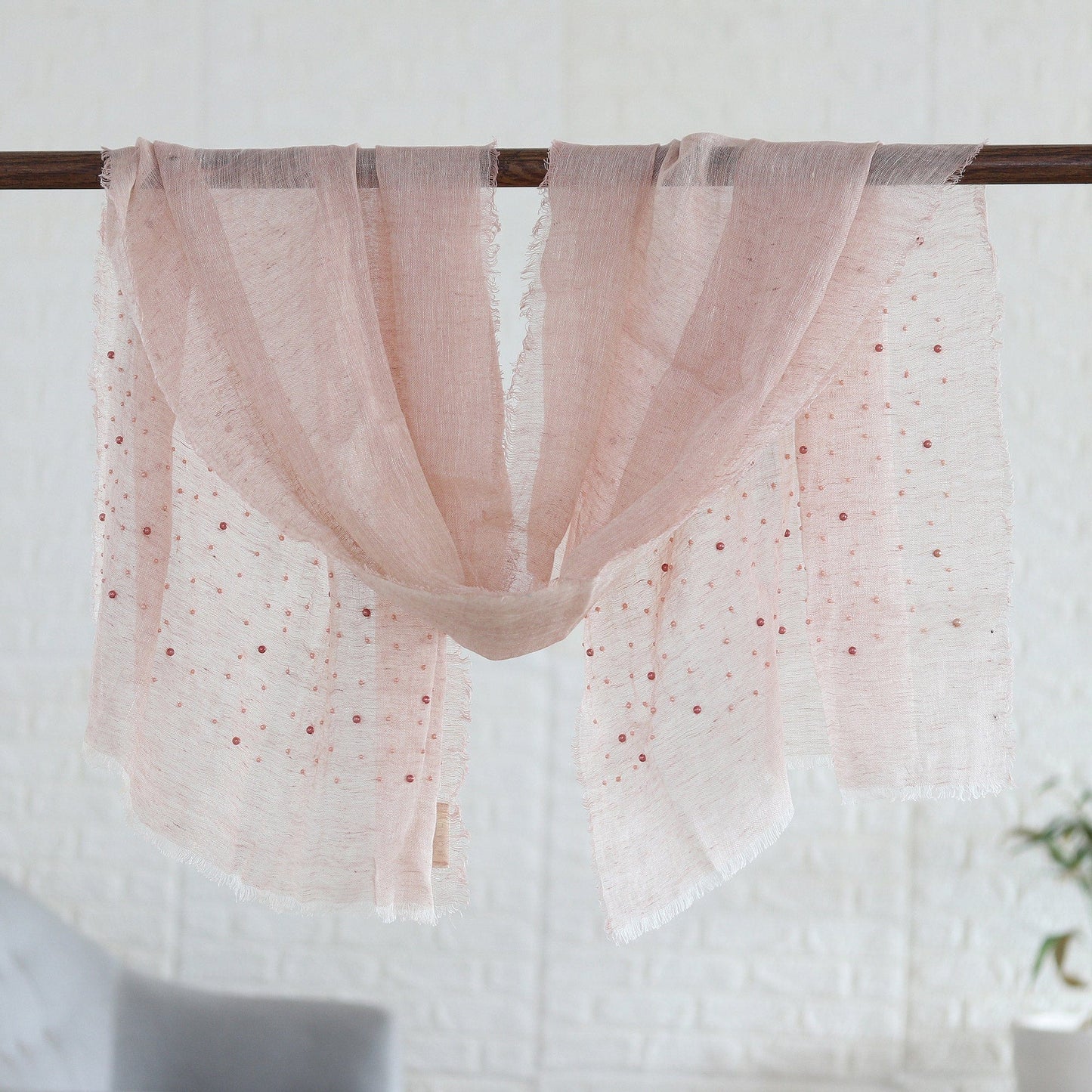 Buff Linen Shawl Embellished with Acrylic Beads - Buff Sparks