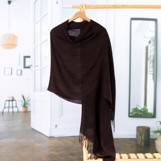 Burgundy Baby Alpaca Blend Fringed Shawl Hand-Woven in Peru - Cozy Flair